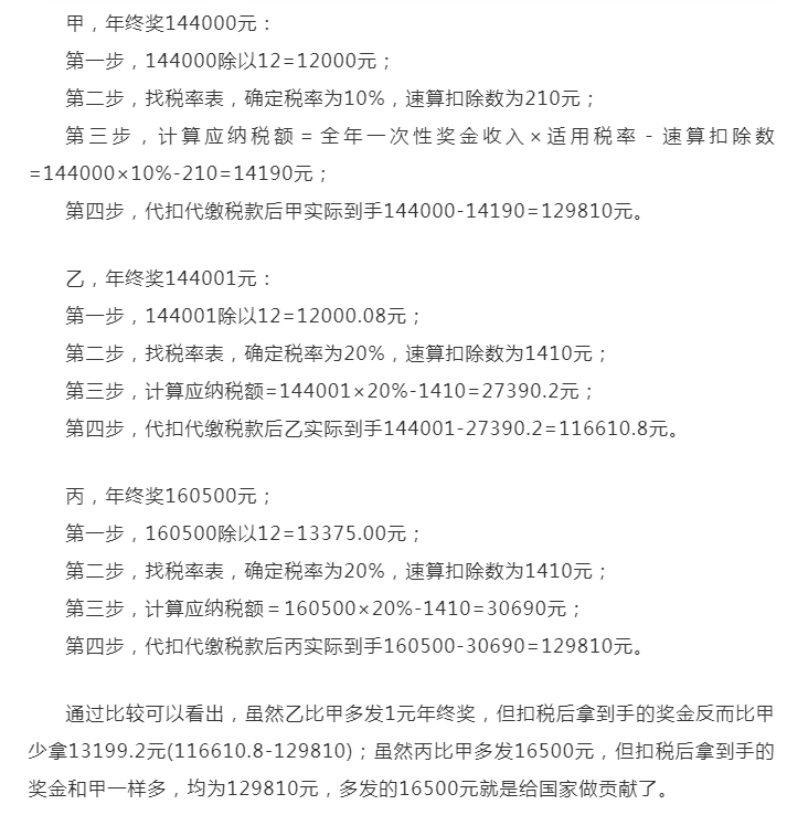 年终奖个税计算方法公式（年终奖个税详细计算步骤）